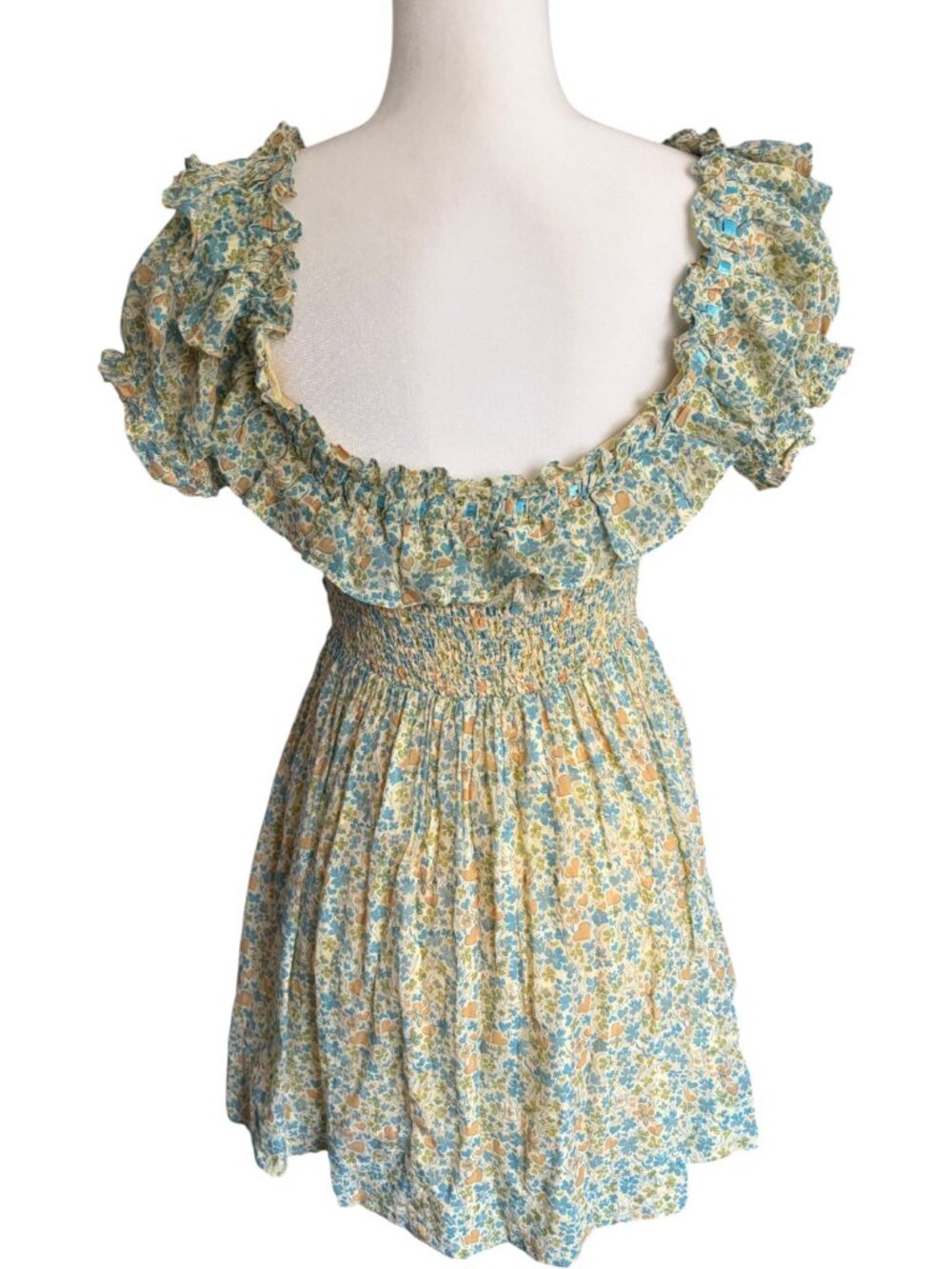Free People Tasha Mini Dress Floral Printed Smocked Ruffle Puff Sleeve Small - Picture 6 of 7